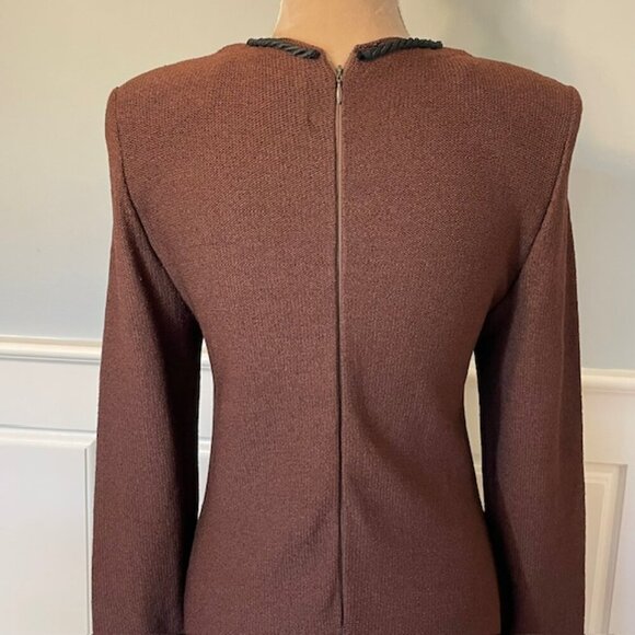 Steve Fabrikant Vintage 80's Wool Knit Dress Espresso & Black Gold Accents Small - Picture 9 of 12
